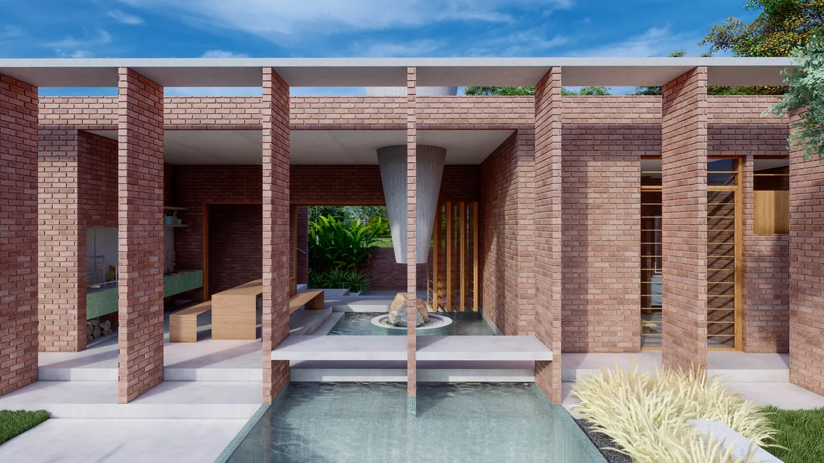 Residência Rio Pardo, Piscina e lareira externa